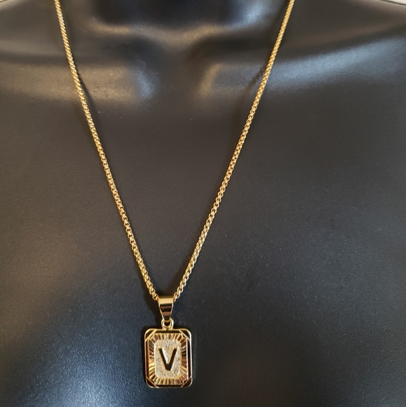 Gold Filled Letter V Pendant 18” Long Necklace - Picture 2 of 5